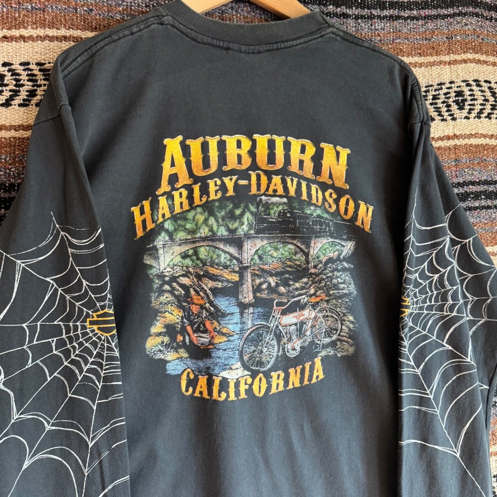 Harley Davidson Spider Web L Tribal Long Sleeve Shirt Black California Reprint - Picture 5 of 7